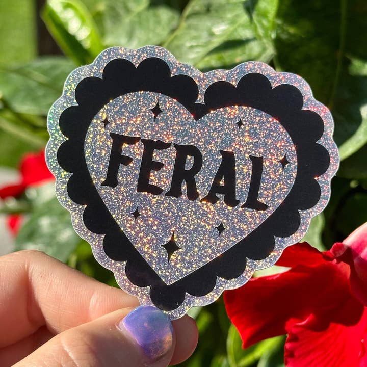 ShlemonArt - Wholesale Sticker - Feral Glittery Scalloped Heart Sticker