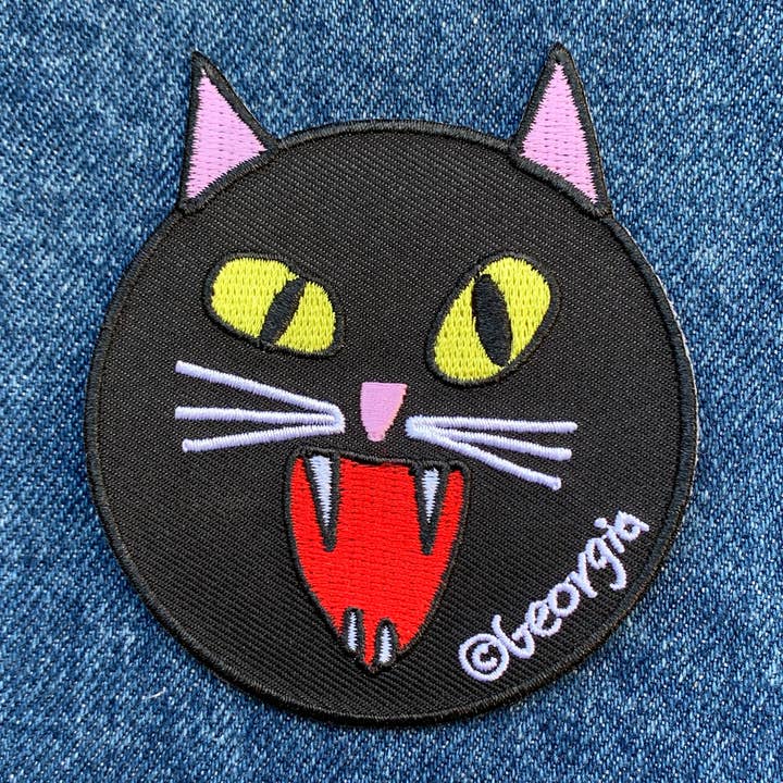 Black Cat Embroidered Patch for wholesale by Georgia Made This
