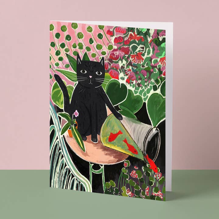 Niaski - Feline Fine Art (USA DUTIES PAID) – wholesale Everyday greeting card – Catisse and the Goldfish Cat Card2