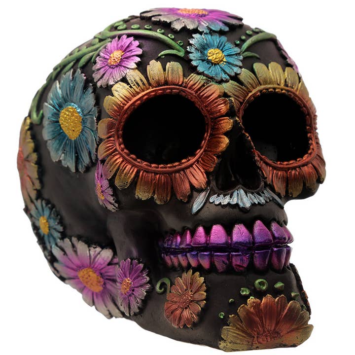 Puckator Ltd - Wholesale Ornament - Metallic Day of the Dead Daisy and Flower Skull Decoration