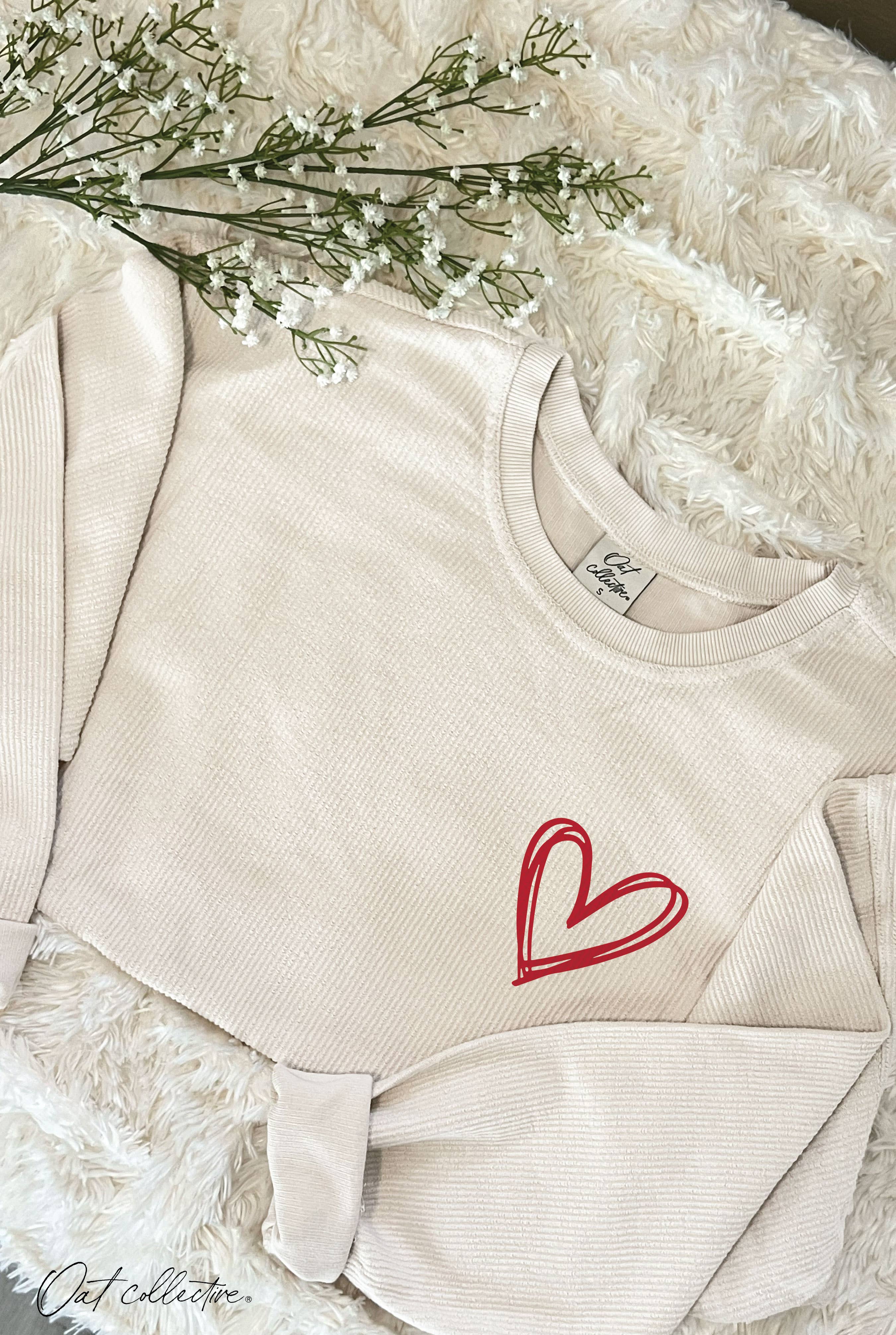 OAT COLLECTIVE - Wholesale Graphic Sweatshirt - Women's - HEART SCRIBBLE Cropped Thermal Vintage Pullover 5