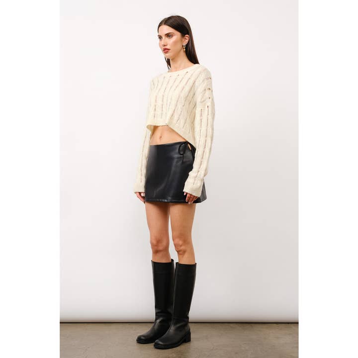 Marnie Cropped Boxy Cable Knit Sweater for wholesale by Loucia