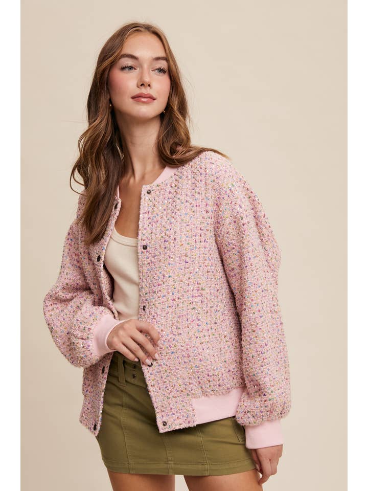 Listicle - Wholesale Bomber Jacket - Women's - Sequin Tweed Bomber Jacket LJ023812