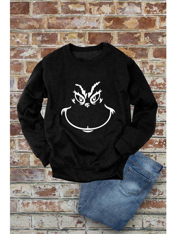 Top Avenue - Wholesale Graphic Sweatshirt - Women's - Grinch Face, Christmas, Unisex Crewneck Fleece Sweatshirts1