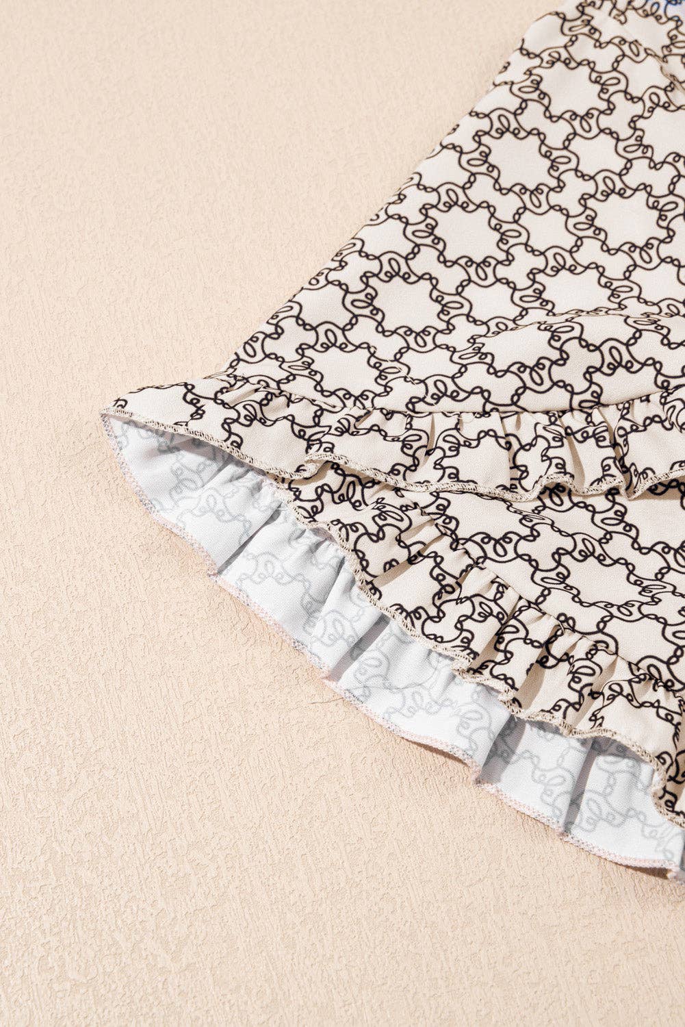 Geometric Plus Size Khaki Print Ruffled Sleeve Blouse for wholesale on Faire3