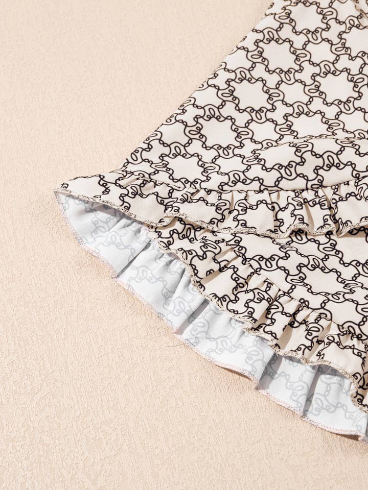 Geometric Plus Size Khaki Print Ruffled Sleeve Blouse for wholesale on Faire3