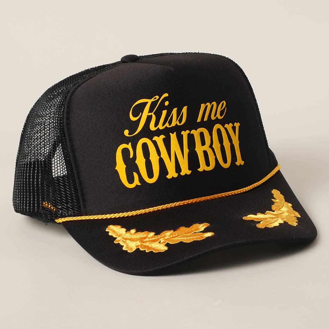 BLKGD Kiss Me Cowboy Text Foam Mesh Back Trucker Hat for wholesale on Faire3