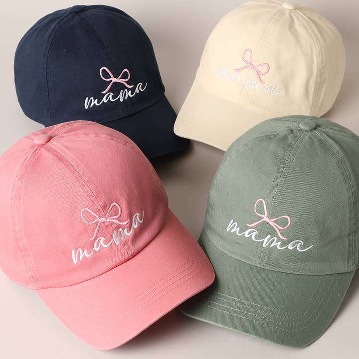 Fashion City - Wholesale Baseball Cap - Women's - Mama Letter Bow on Top Embroidered Baseball Cap