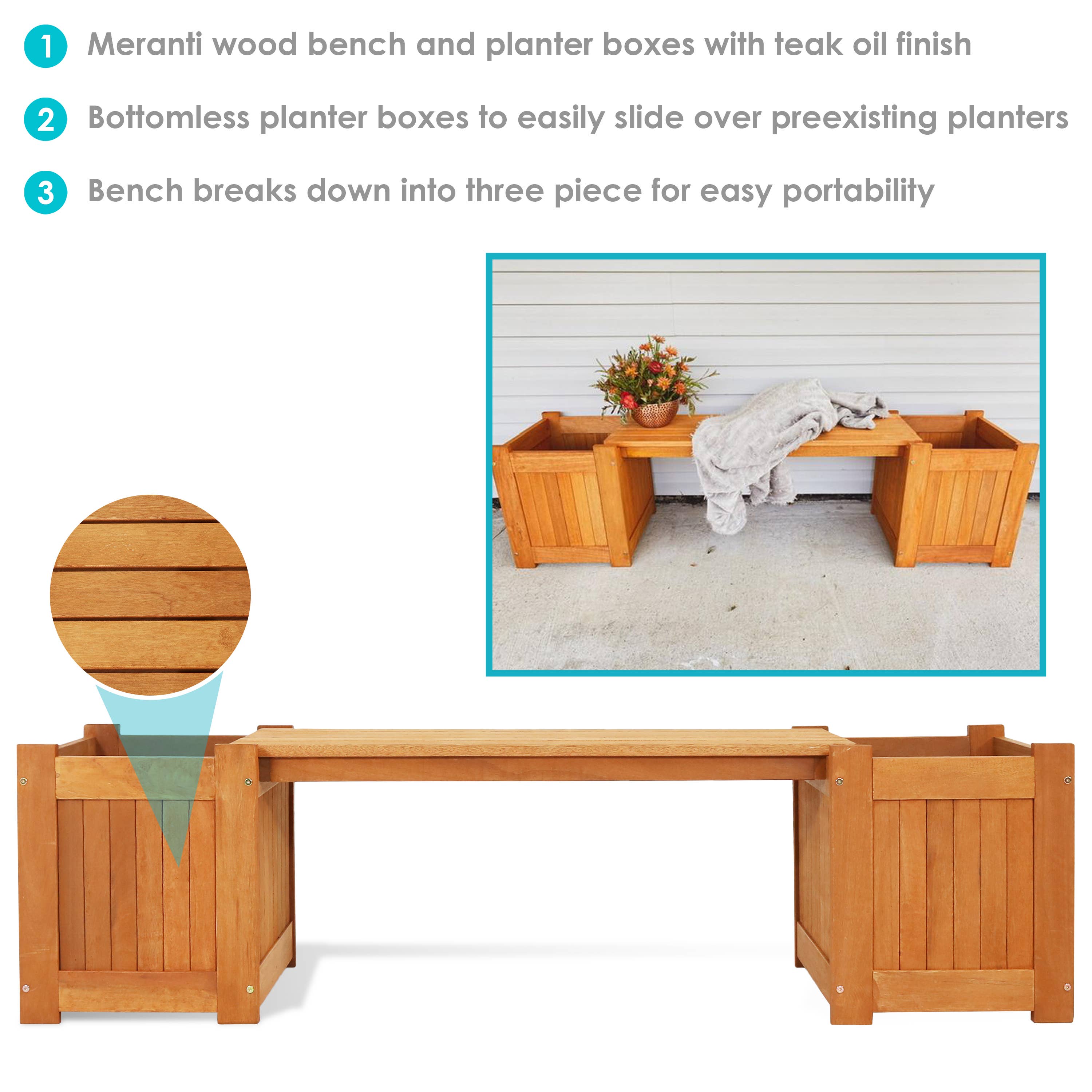 Sunnydaze Decor - Wholesale Bench - Meranti Wood Outdoor Bench with Planter Boxes2