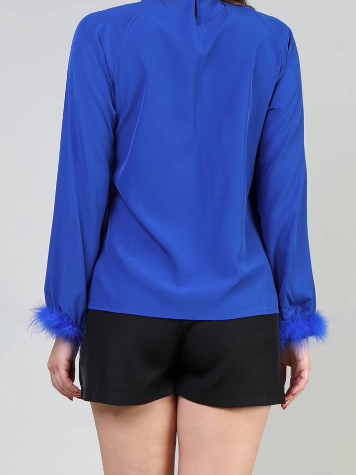 BLUE feather detail lantern sleeve top for wholesale on Faire4