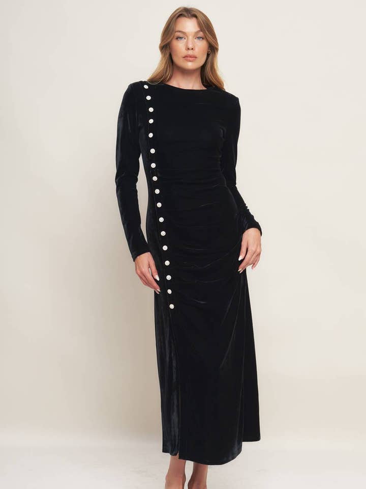 Une robe midi en velours uni - ID22873 pour la vente par FLYING TOMATO