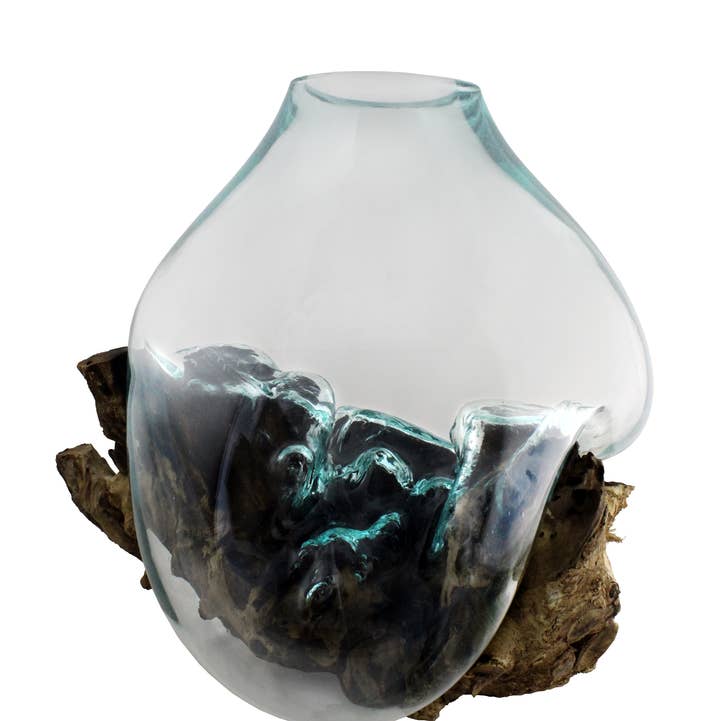 Molten Glass & Wood Sculpture - Approx 13" across for wholesale by Cohasset Gifts