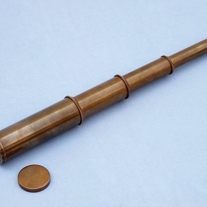Hampton Nautical - Wholesale Navigational Compass - Deluxe Class Antique Brass Captains Spyglass Telescope 15" with Rosewood Box