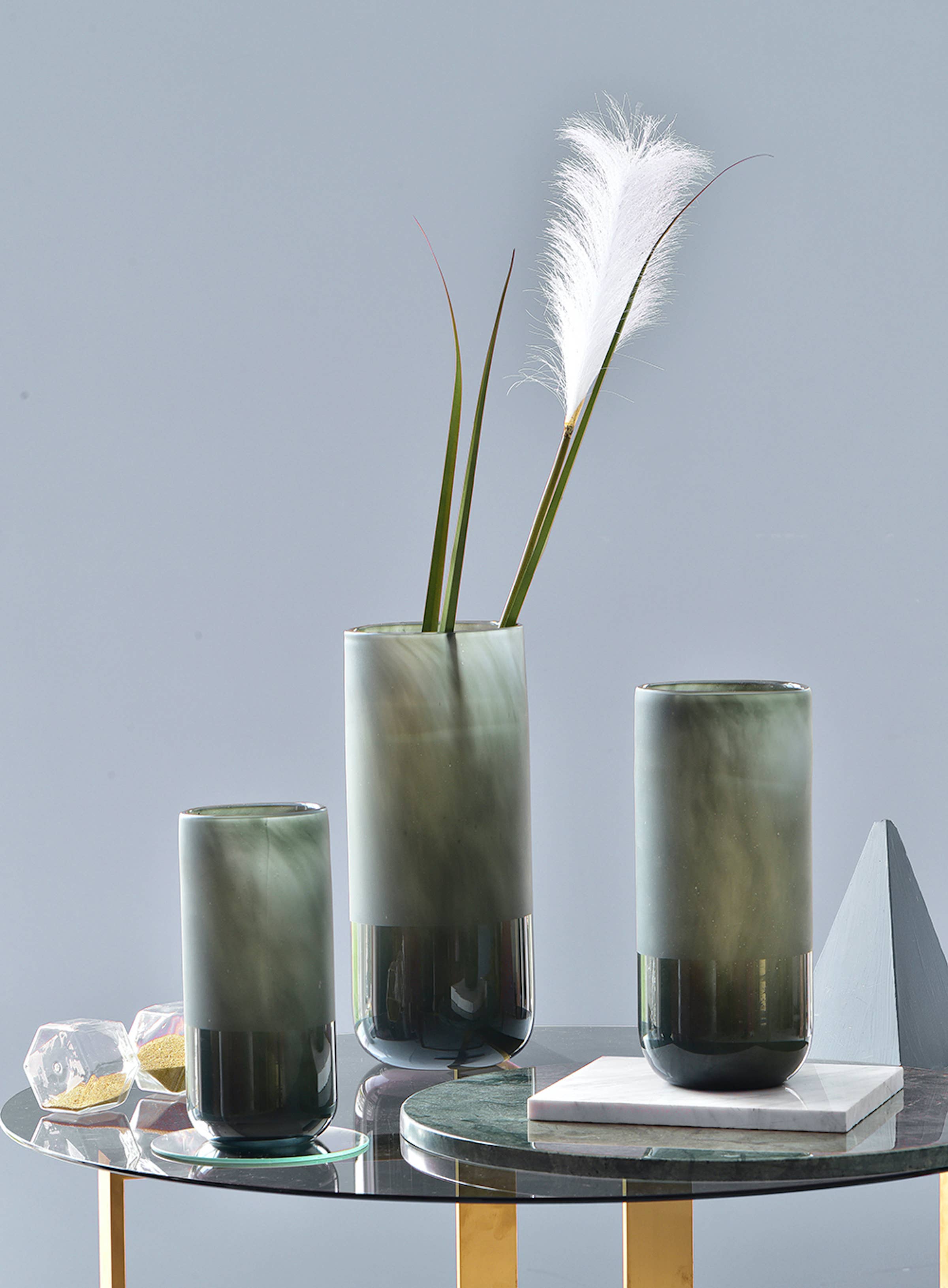 Noah Decoration – Vaso por atacado – Vaso de Vidro Cinzento Cilíndrico Jateado10