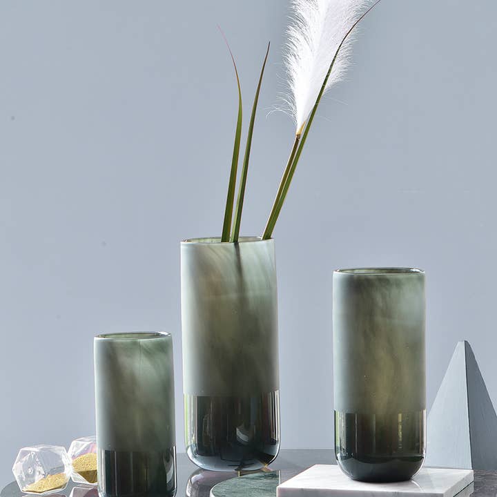 Noah Decoration – Vaso por atacado – Vaso de Vidro Cinzento Cilíndrico Jateado10