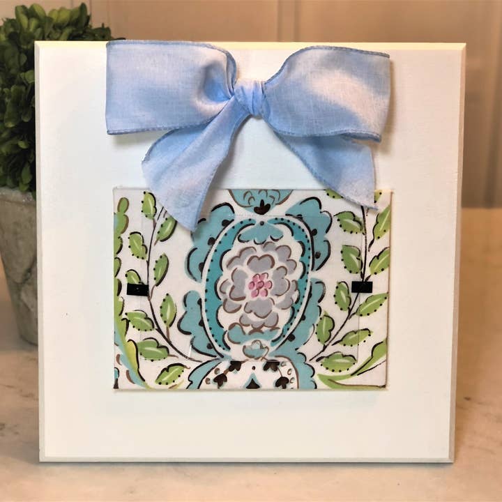 Bella Picture Frame With Light Blue Ribbon for wholesale by Kricket Lane Designs