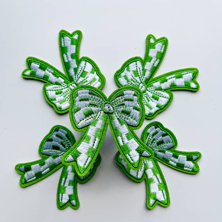 Checkered Bow Hat Patch- Green for wholesale by Modern Kane