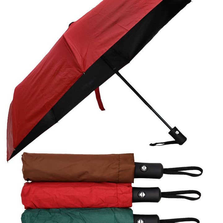 ASSORTED Dark Neutral Black Bottom Auto Compact Umbrella for wholesale on Faire