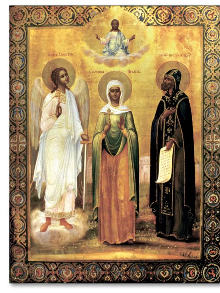 Ikone der heiligen Märtyrerin Natalia, mit dem Schutzengel und dem heiligen Prokopios dem Dekapoliten für den Großhandel von Iconsofsaints