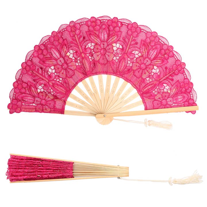 SP Sophia Collection - Wholesale Handheld Folding Fan - Spanish Victorian Floral Chantilly Lace Fan with Mini Tassel1
