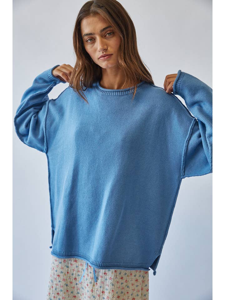 Creamon - Wholesale Knit Sweater - Women's - JSW2828-MG-Inside Out Roll Neck Pullover Sweater1