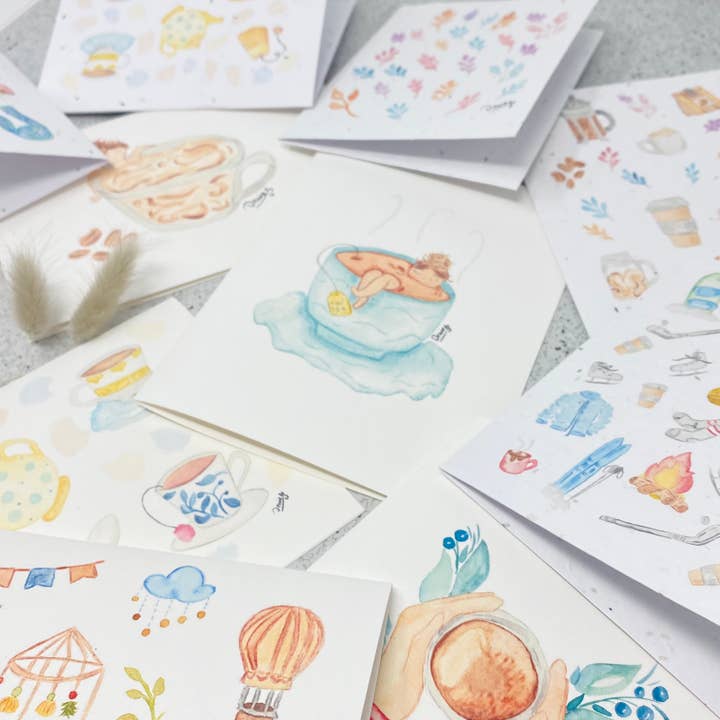 Survival kit de survie - Venta al por mayor Tarjetas de felicitación - Tarjeta de felicitación de la hora del té de Alicia de papel de lino blanco2