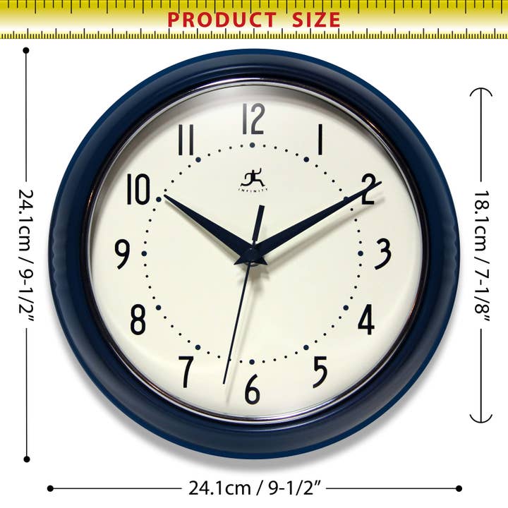 Infinity Instruments - Wholesale Wall Clock - Retro Round Navy Blue Indoor Wall Clock 9.5 Inch4