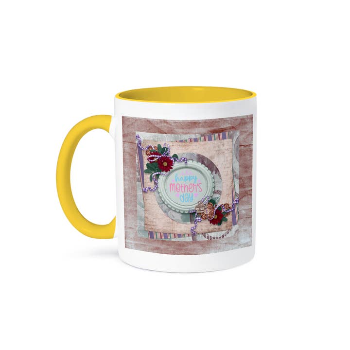 3dRose – wholesale Coffee mug – 3dRose, Image of Mothers Day in Flora Round Frame, Tea Pot and Cup Charm, Mug