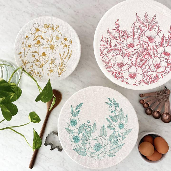 Bowl Cover Set / Floral Set / Med, Large, XL / Spring for wholesale by Your Green Kitchen