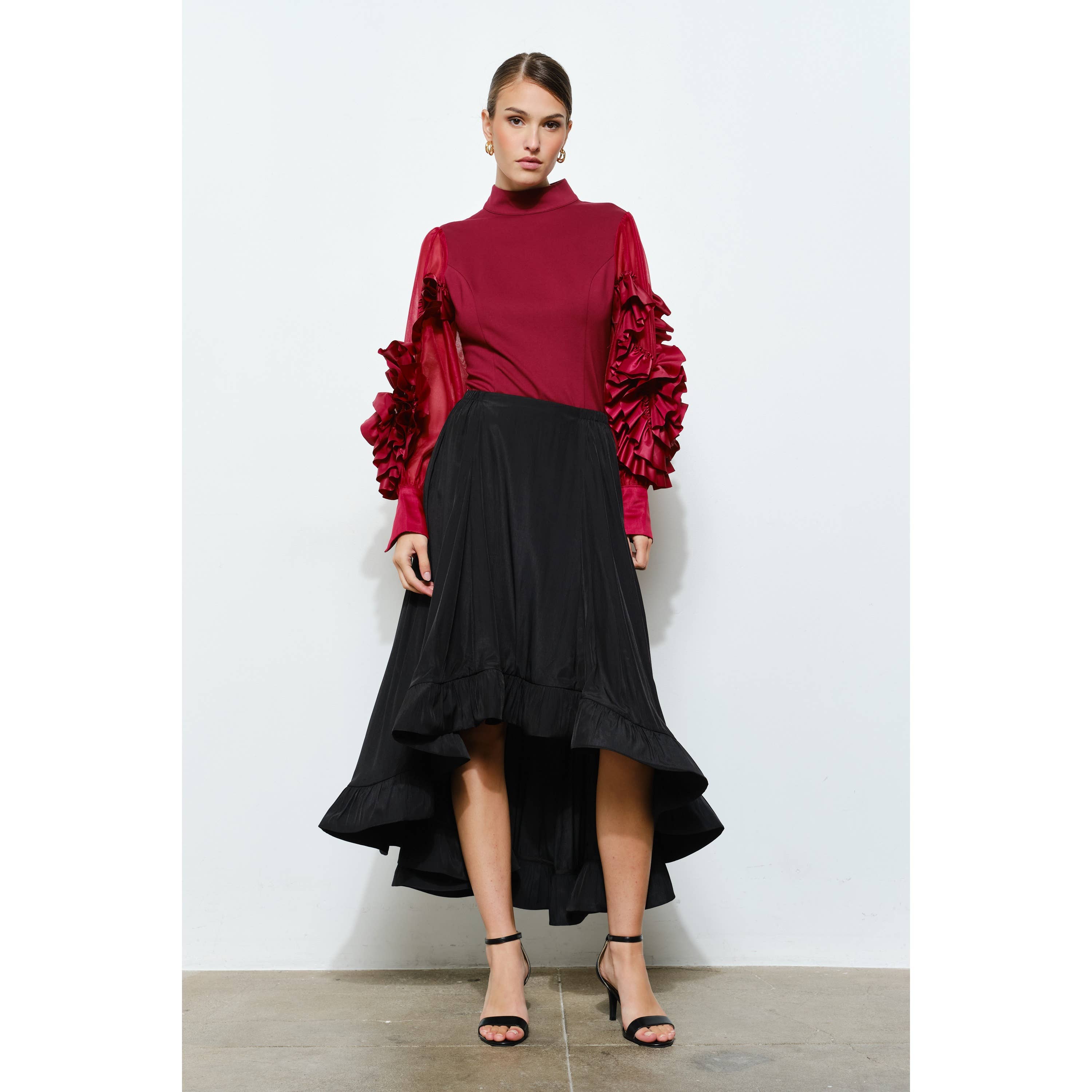 INA - Wholesale Blouse - Women's - Rosette Ruffle Sheer Sleeve Jersey Top11