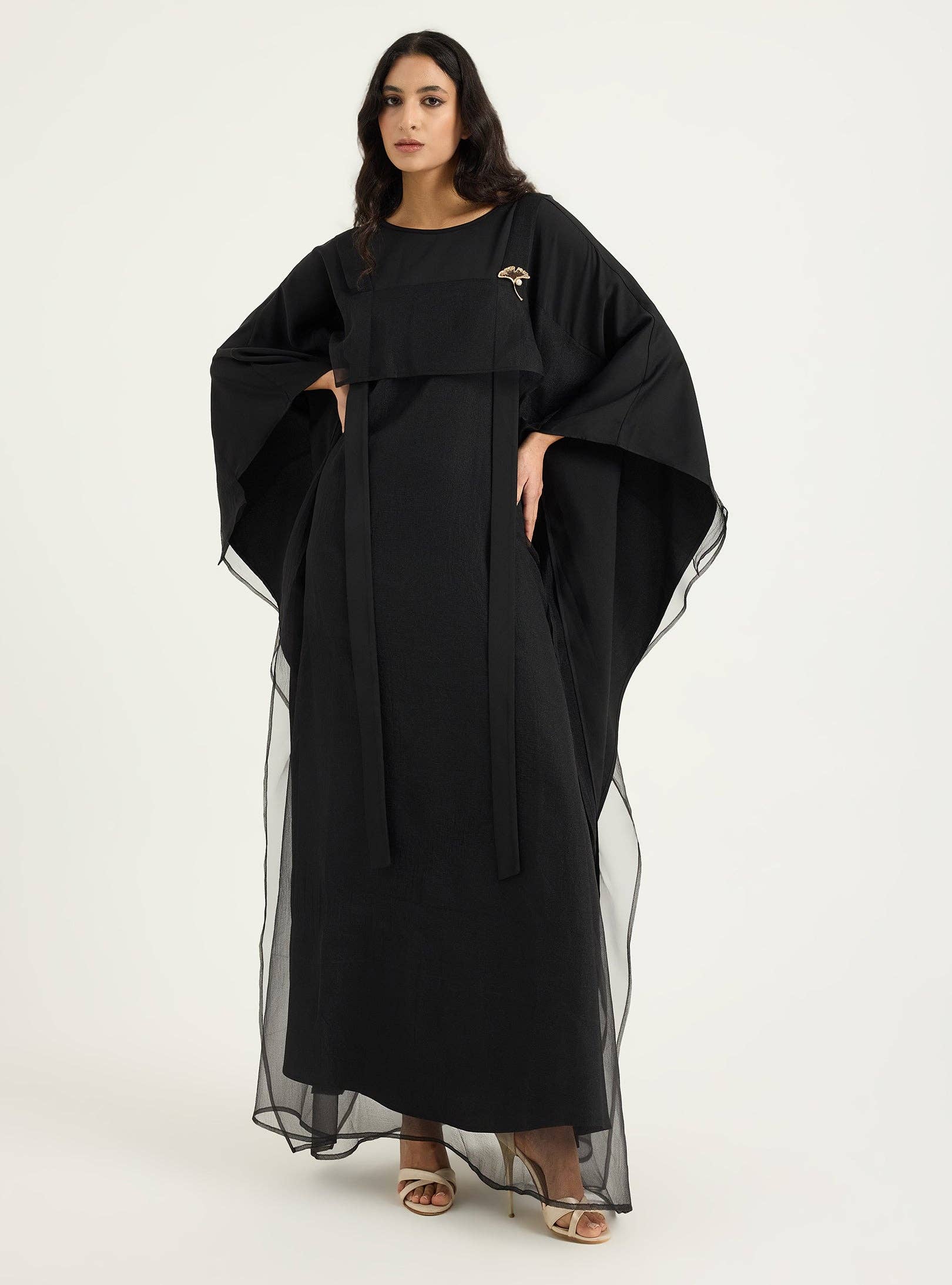 Store WF – wholesale Kaftan – Women's – Black Organza Double Layer Kaftan Dress2
