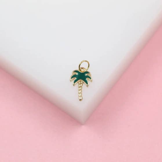 18K Gold Filled Enamel Green Palm Tree Pendant Charm for wholesale by MIA Jewelry