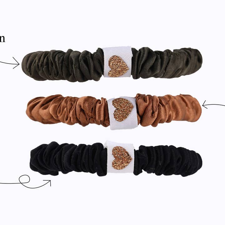 Olive Martini Skinny Silk Scrunchie for wholesale by Summer Silks NYC