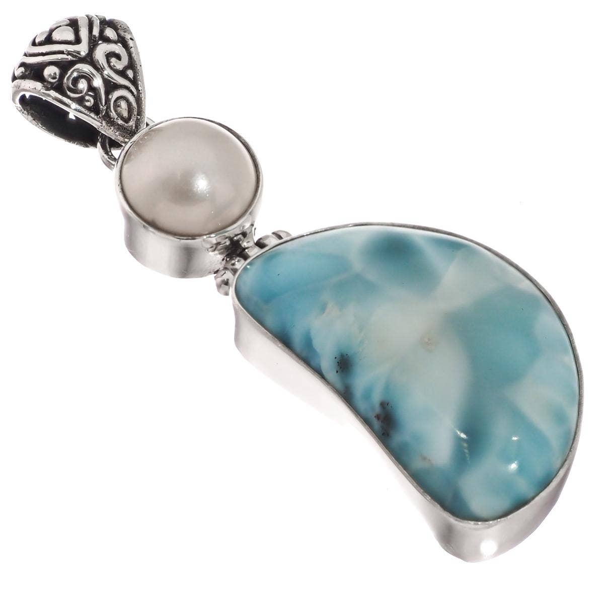 FifiRose - Wholesale Pendant/Charm Necklace - 925 silver large blue larimar white mabe ocean pearl sterling pendant, 20