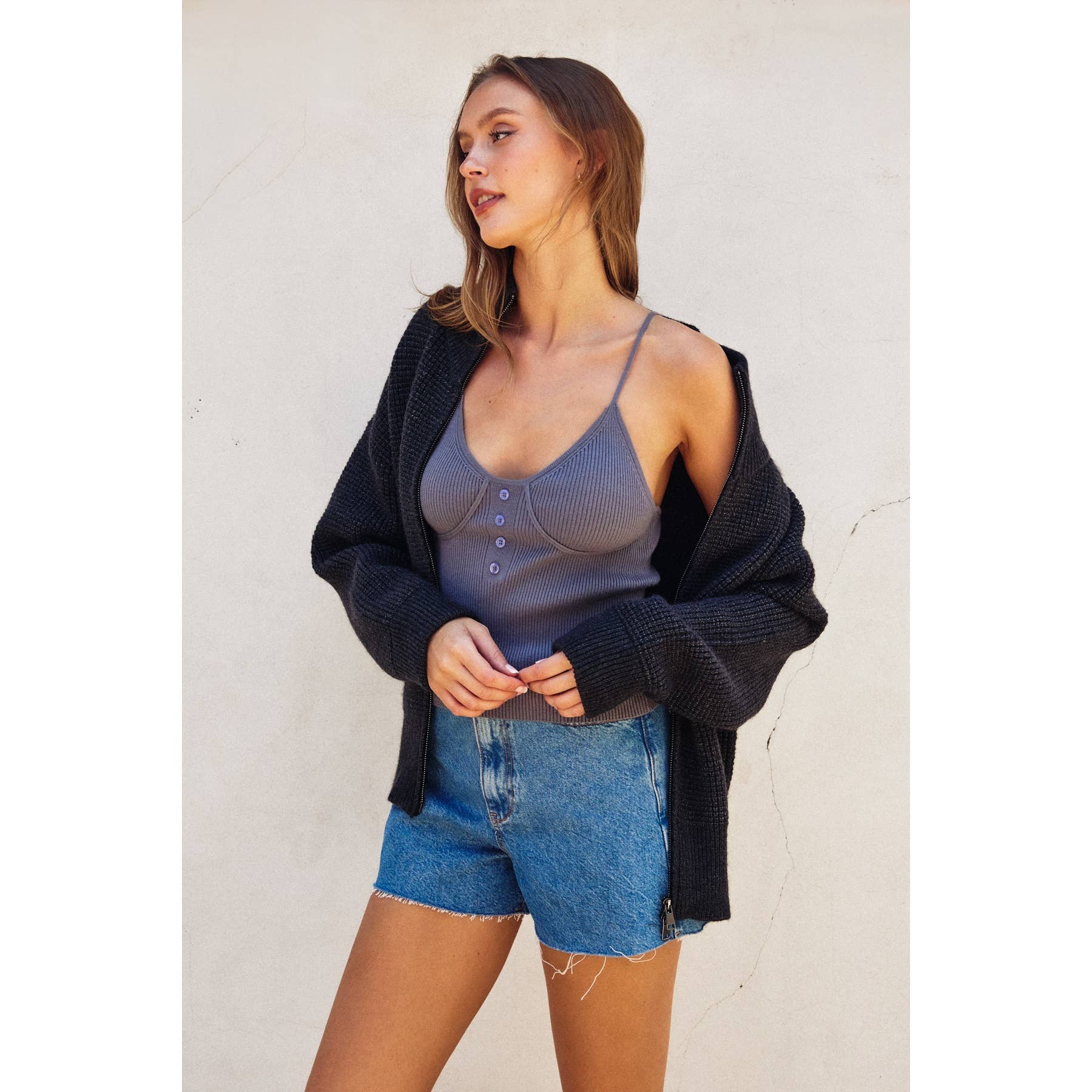 Dress Forum - Wholesale Jacket - Women's - Two Way Zip Waffle Knit Jacket5