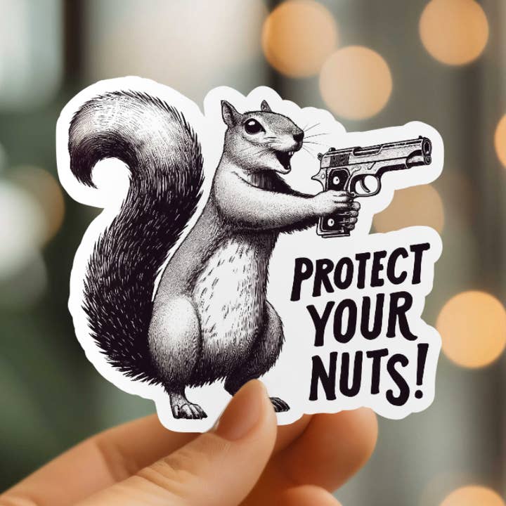 Funny Squirrel Vinyl Sticker for wholesale by Mystical Monkey Toes