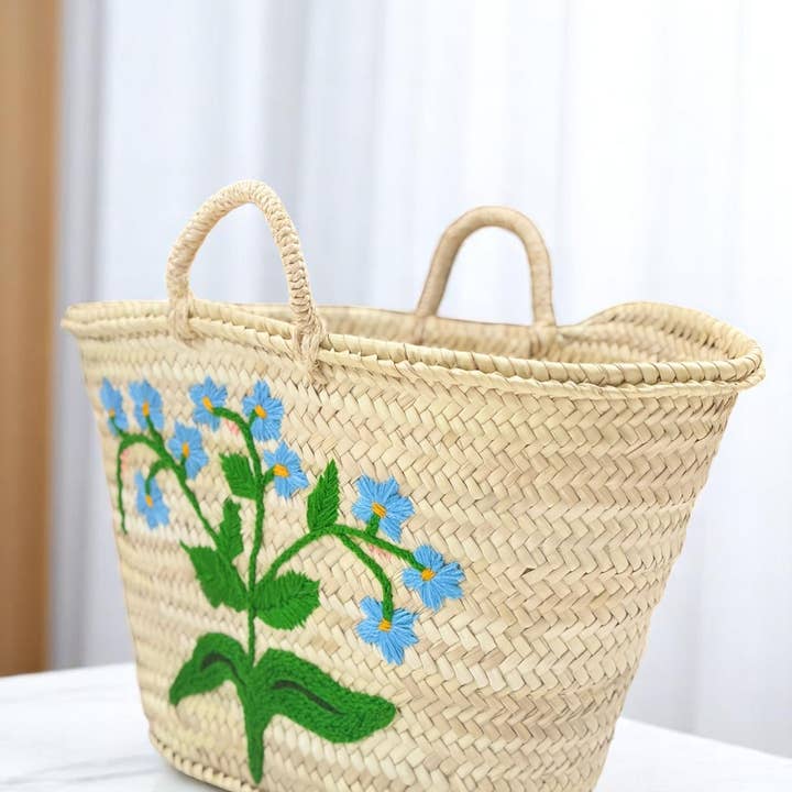 Gran Wholesale - Wholesale Beach Bag - Moroccan Straw Tote with Blue Floral Embroidery3