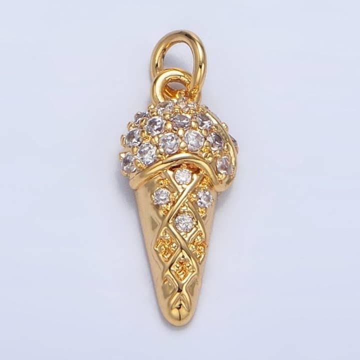 24K Gold Filled Micro Paved CZ Ice Cream Dessert Charm | X598 for wholesale by Aim Eternal