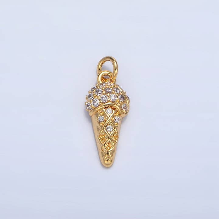 24K Gold Filled Micro Paved CZ Ice Cream Dessert Charm | X598 for wholesale by Aim Eternal