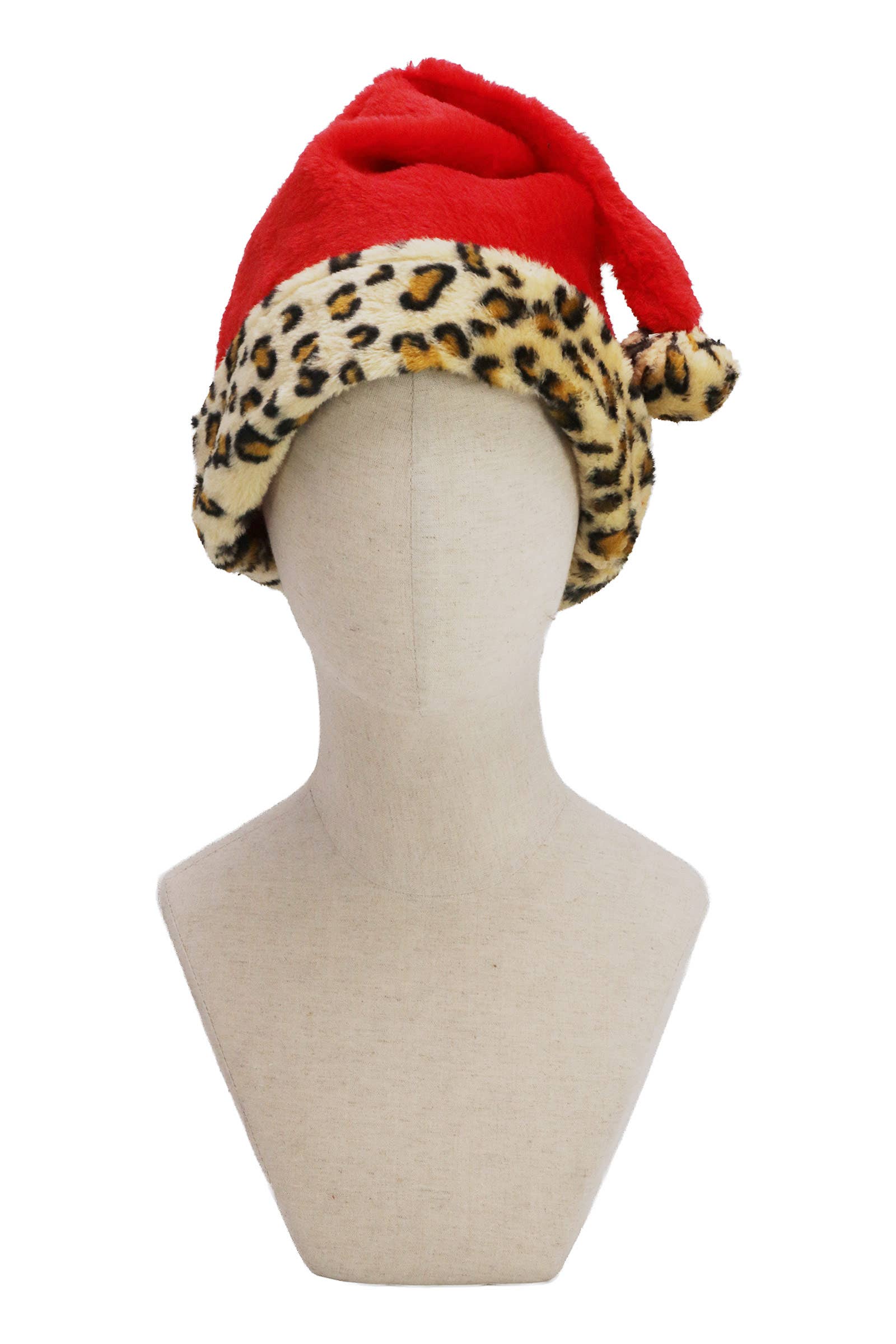 AS SHOWN Exotic Leopard Christmas Fuzzy Fleece Santa Hat for wholesale on Faire1