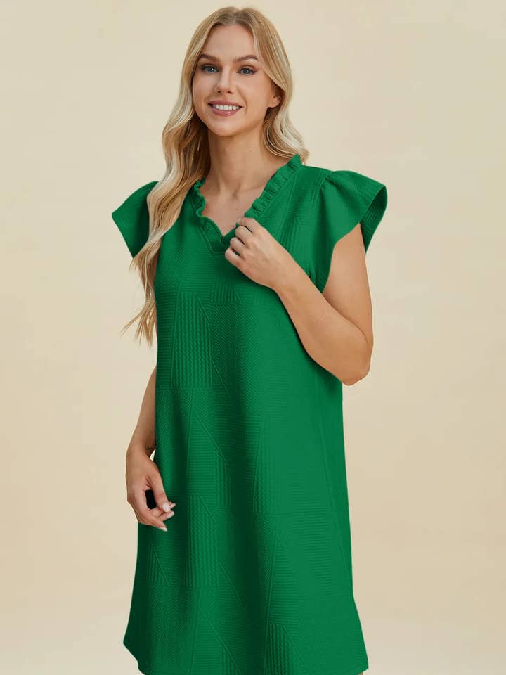 Vestido de manga corta con cuello en V y volantes de tamaño completo de doble toma para venta al por mayor de Queenado