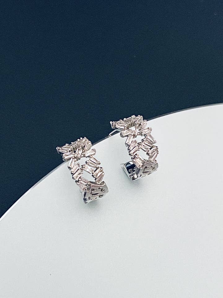 BROOKLYN - Multi-Crystal Modern Huggie Earrings In Silver for wholesale by JohnnyB Jewelry