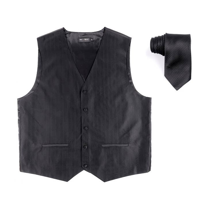 6-Pack Men's Black Pattern Stripe Polyester Vests, tie for wholesale by Selini New York