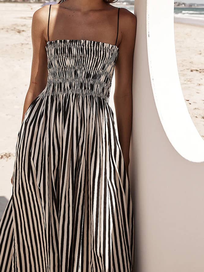 Black Zebra Stripes Spaghetti Dress ZK1965 for wholesale on Faire