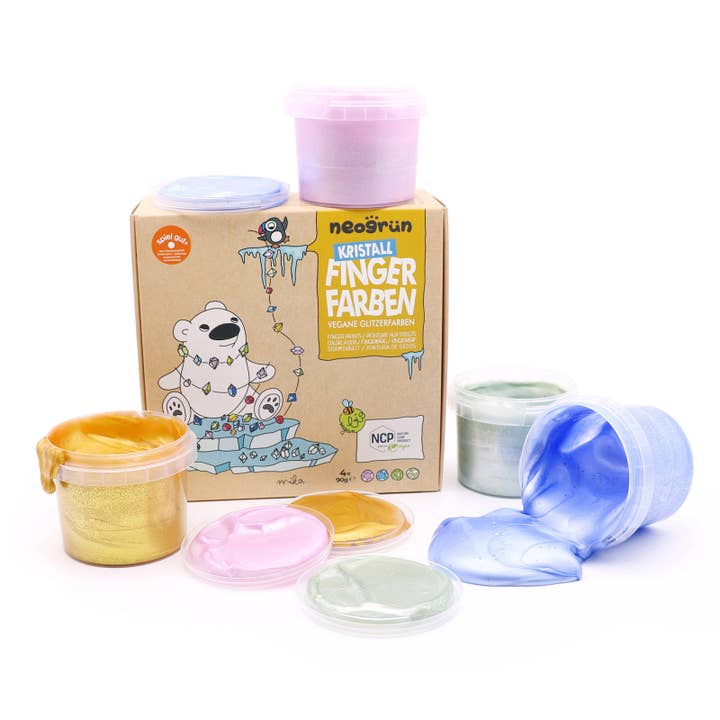 Set of 4 crystal finger paints “Mika” - organic sparkle colors for wholesale by NEOGRÜN
