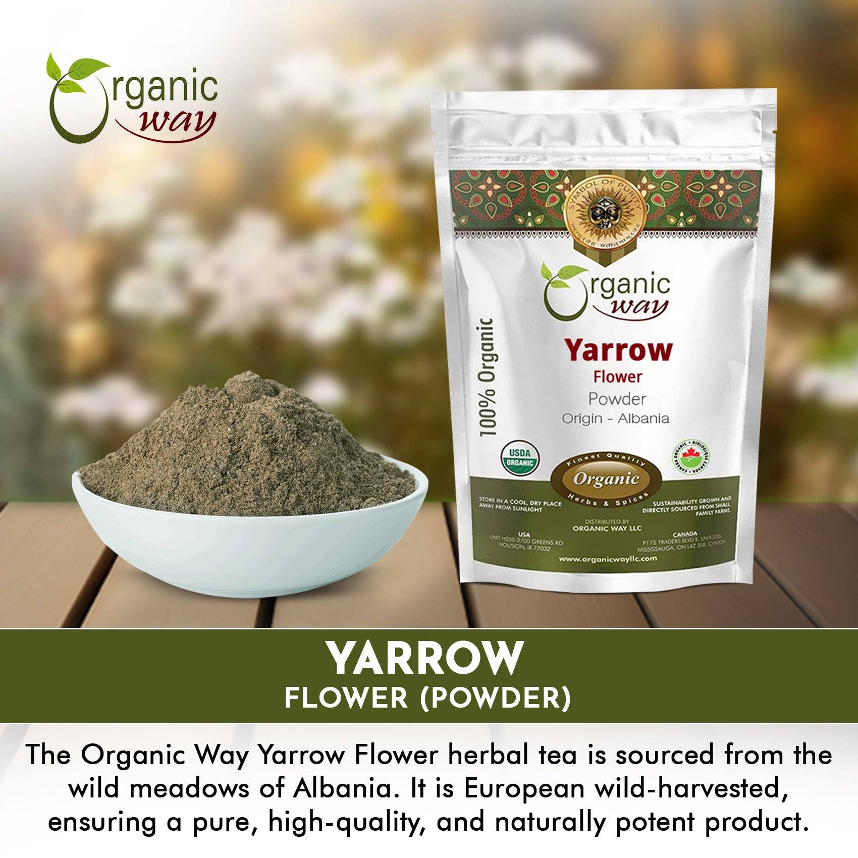 Organic Way LLC – wholesale Loose tea – Yarrow Flower Powder (Achillea millefolium) - Herbal Tea | European Wild-Harvest | Kosher & USDA Certified | Vegan, Non-GMO & Gluten Free | 100% Raw from Albania1