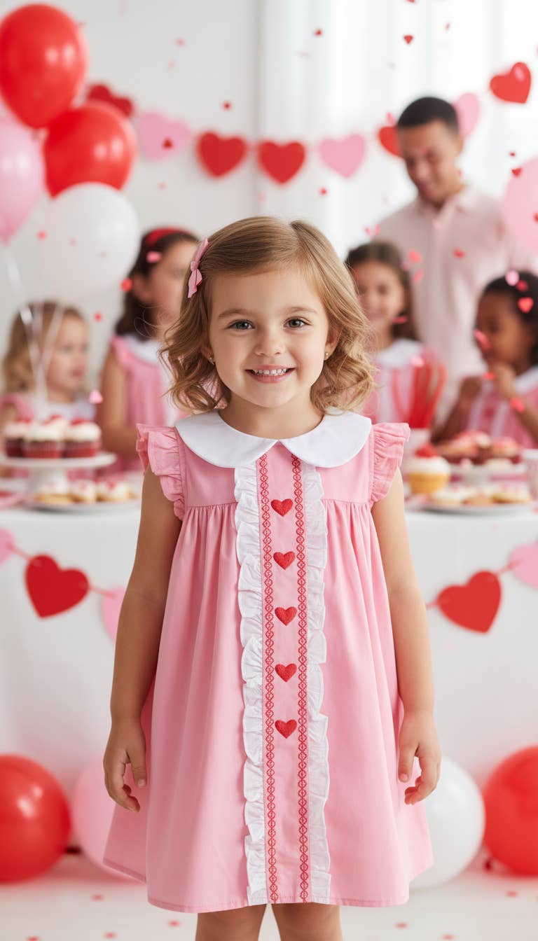 Lil Cactus - Wholesale Dress - Kids - Pink and Red Heart Vatine's Ruffle Dress2