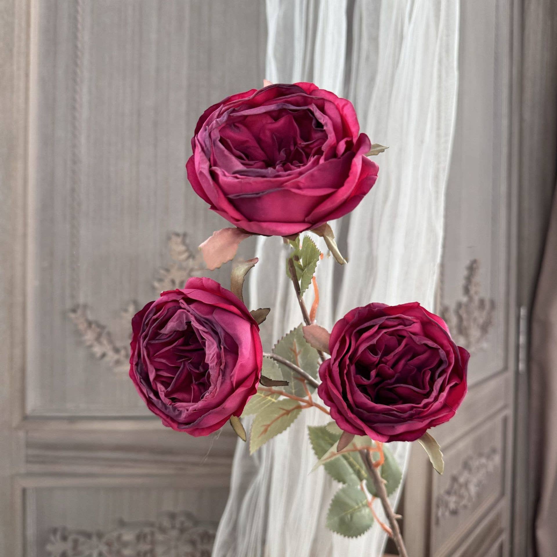 Sweet Home Deco - Wholesale Artificial Flowers - 27''T Faux Dried Look Silk Austin Rose Autumn Flower Stem6