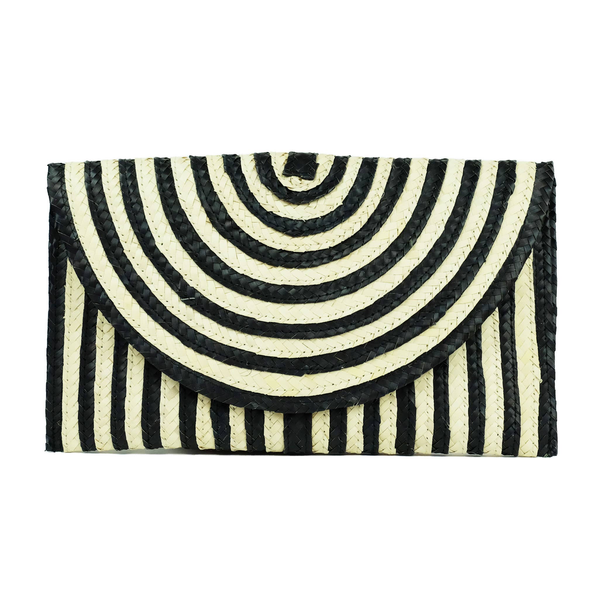 The Winding Road - Vente Pochette – femme - Pochette en paille rayée noire et blanche3