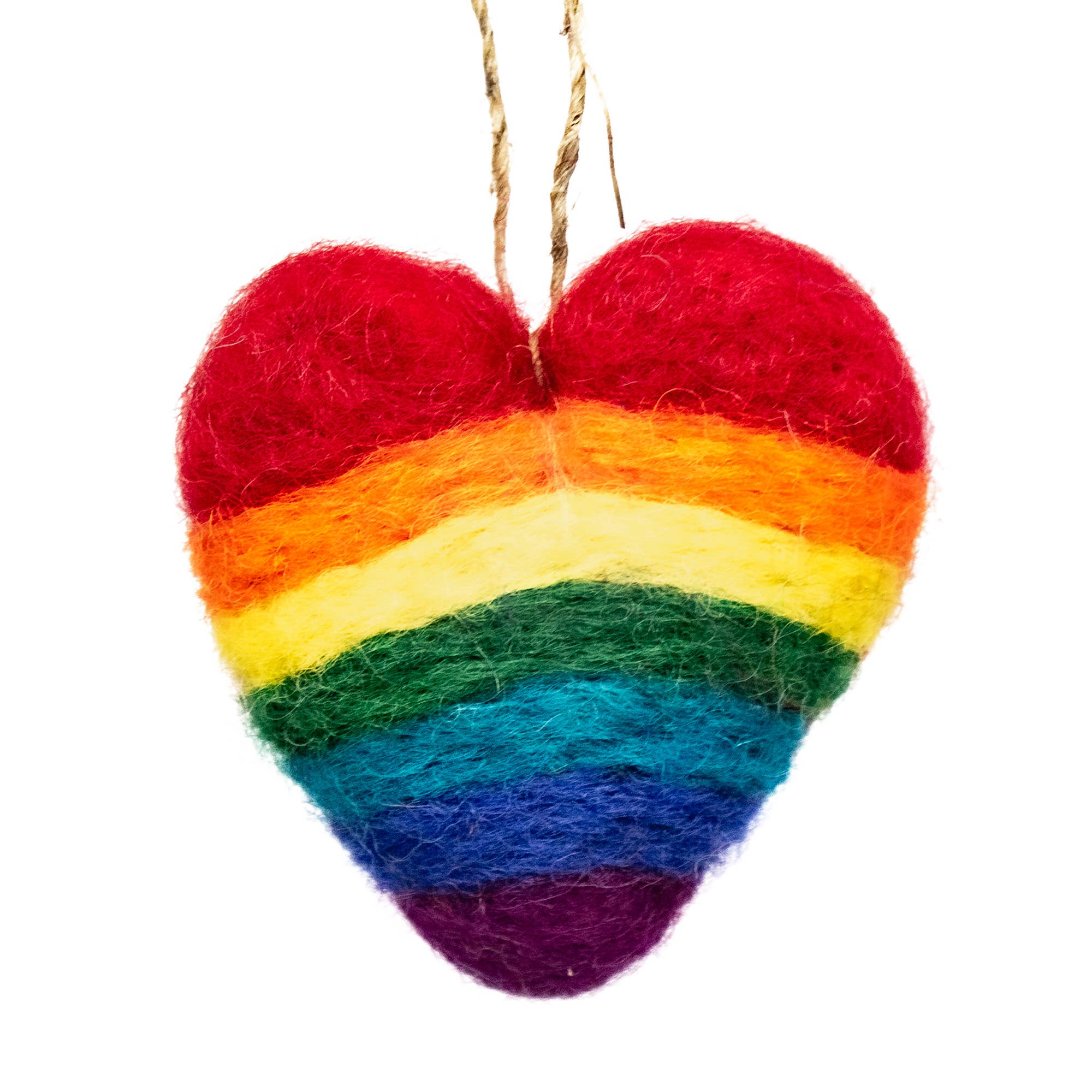 Global Crafts - Wholesale Ornament - Rainbow Needle Felt Heart Handmade Felt Ornament0